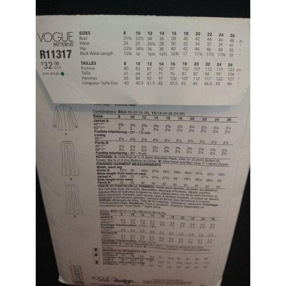 Vogue Sewing Pattern V1870 Misses' Jacket and Pants Sizes 8 through 16 - Picture 2 of 4